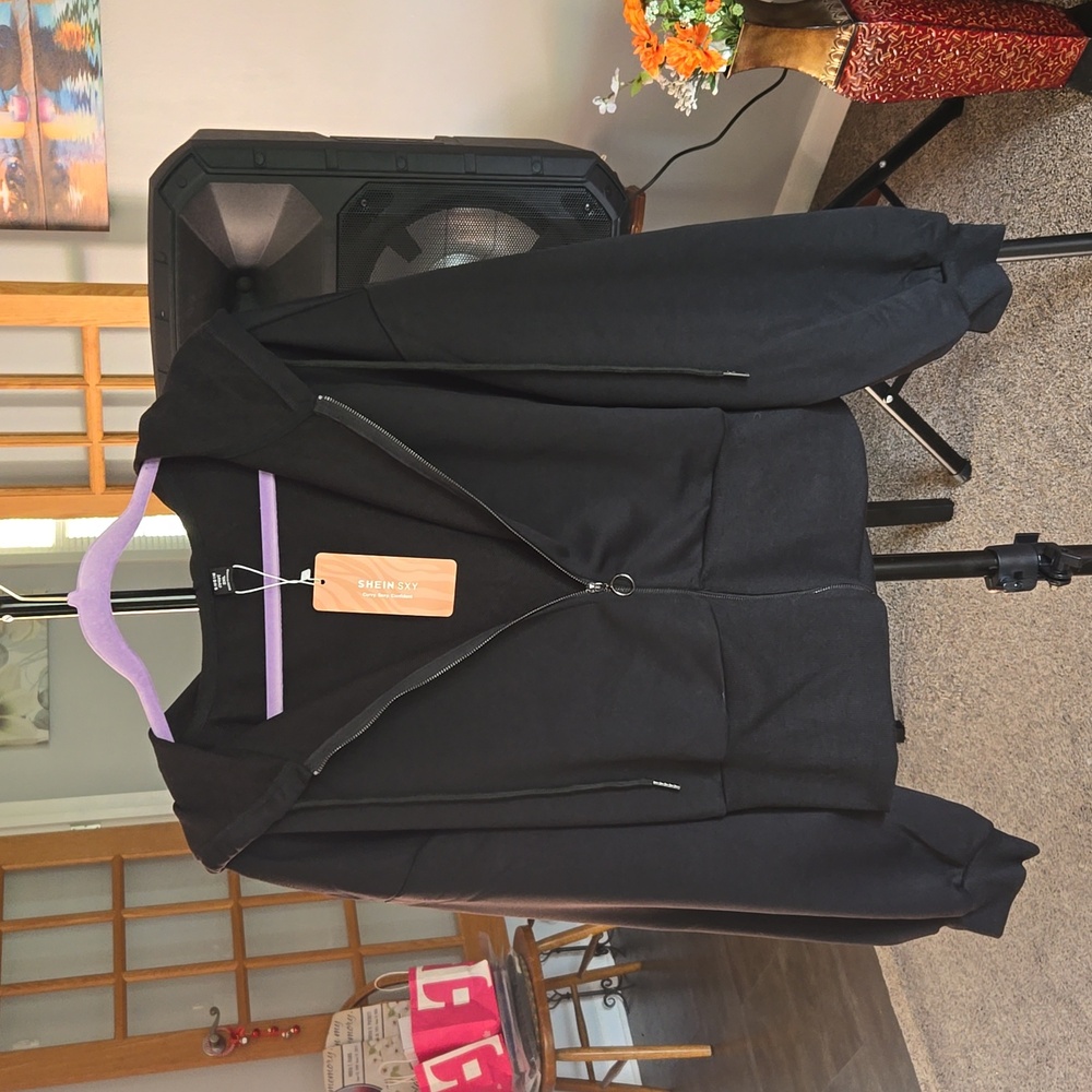 SHEIN SXY Black Crop Jacket With Hood  ❤️   NEW   SIZE 2X